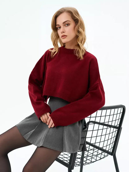 Garnet Sweater by Lauven - cropped oversized knit in deep burgundy, perfect for casual or elevated styling.