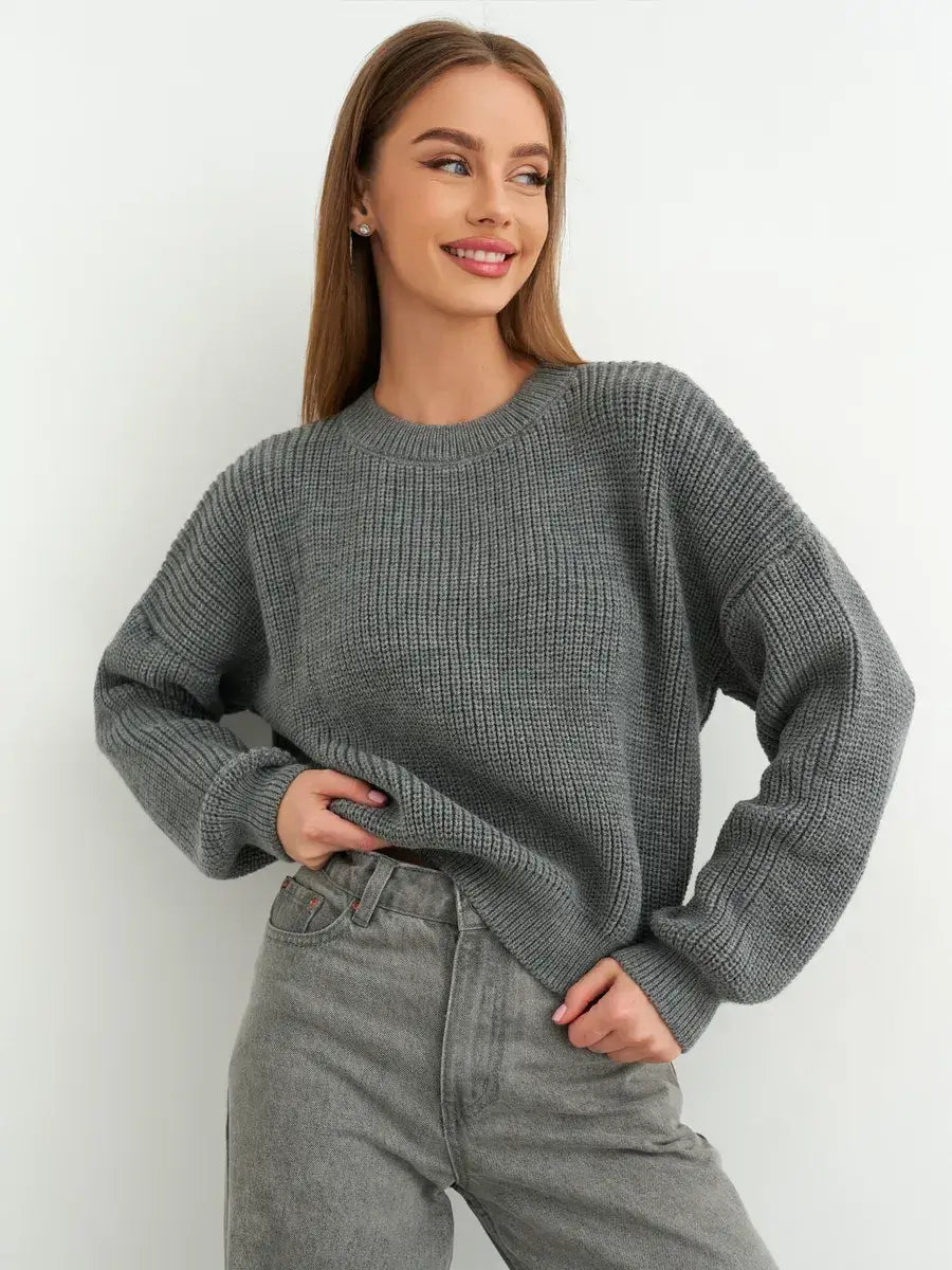 Vega Sweater from Lauven, a grey oversized knitwear piece showcasing modern minimalism and cozy elegance.