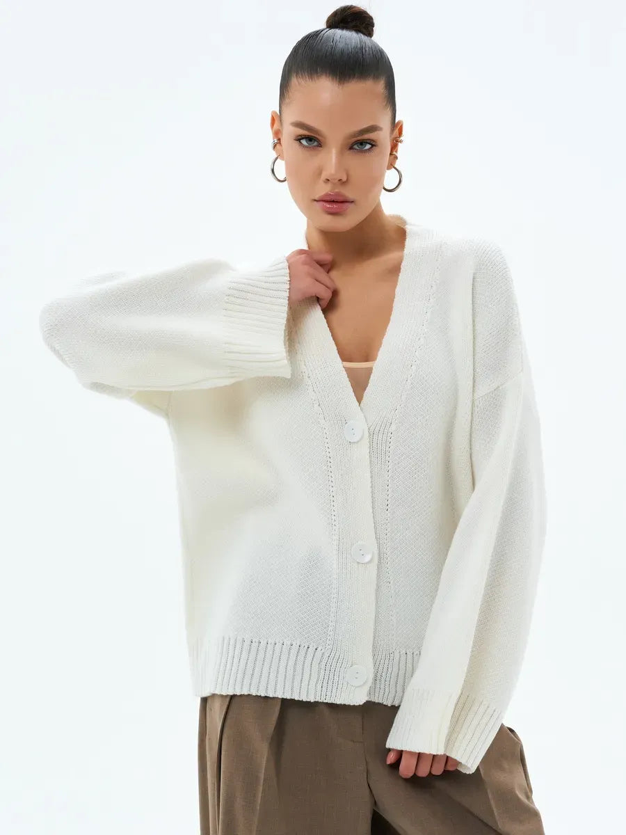 Ivory Cardigan by Lauven - Cozy oversized knitwear with button closure for women.
