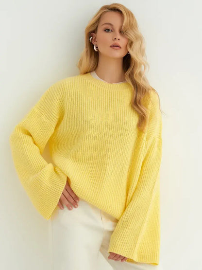Lemonade Sweater by Lauven, oversized knit in soft lemon yellow, perfect for contemporary style and comfort.