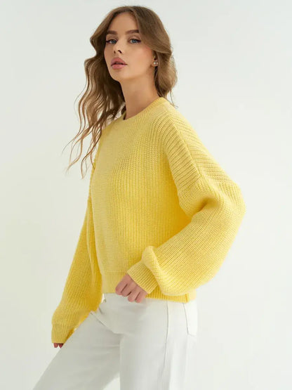 Lemonade Sweater by Lauven, oversized knit in vibrant lemon-yellow, perfect for cool days.