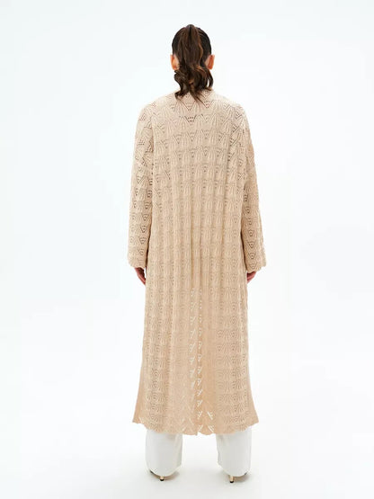 Linen Cardigan by Lauven, lightweight openwork knit in light beige, ideal for summer layering.