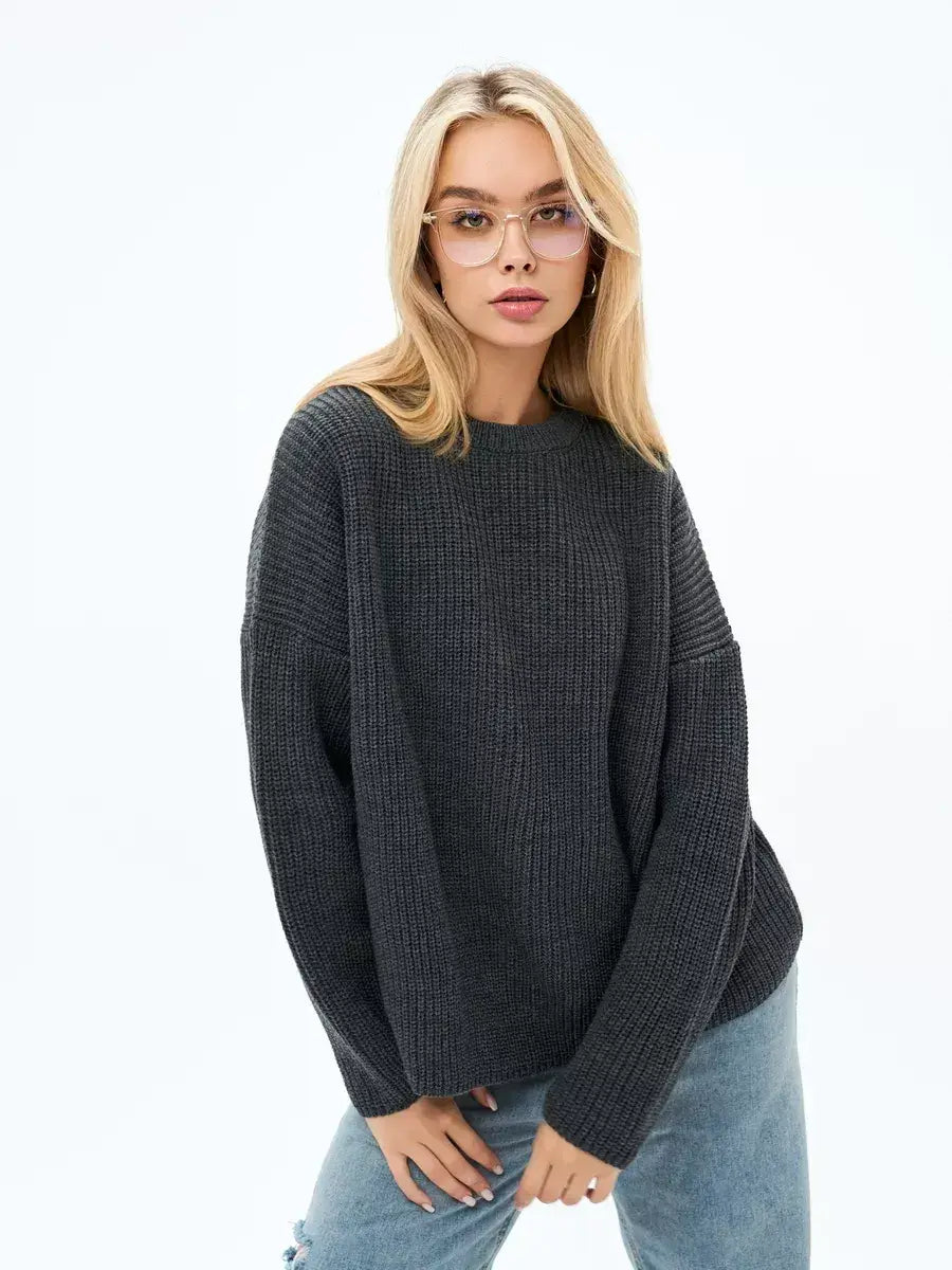 Luna Sweater by Lauven - Oversized Knit in Charcoal Gray for effortless elegance and comfort.