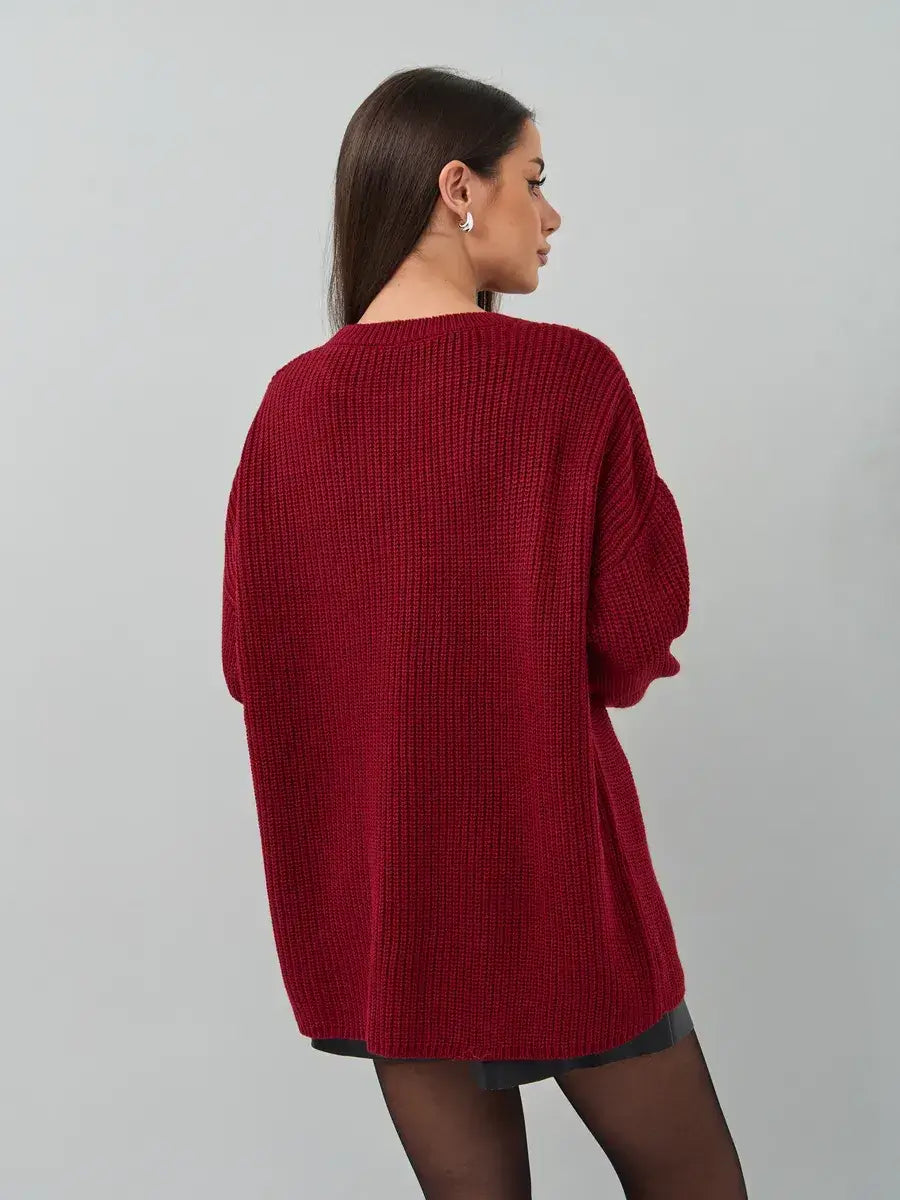 Maribel Sweater by Lauven, oversized burgundy knit with relaxed silhouette, perfect for cozy styling.
