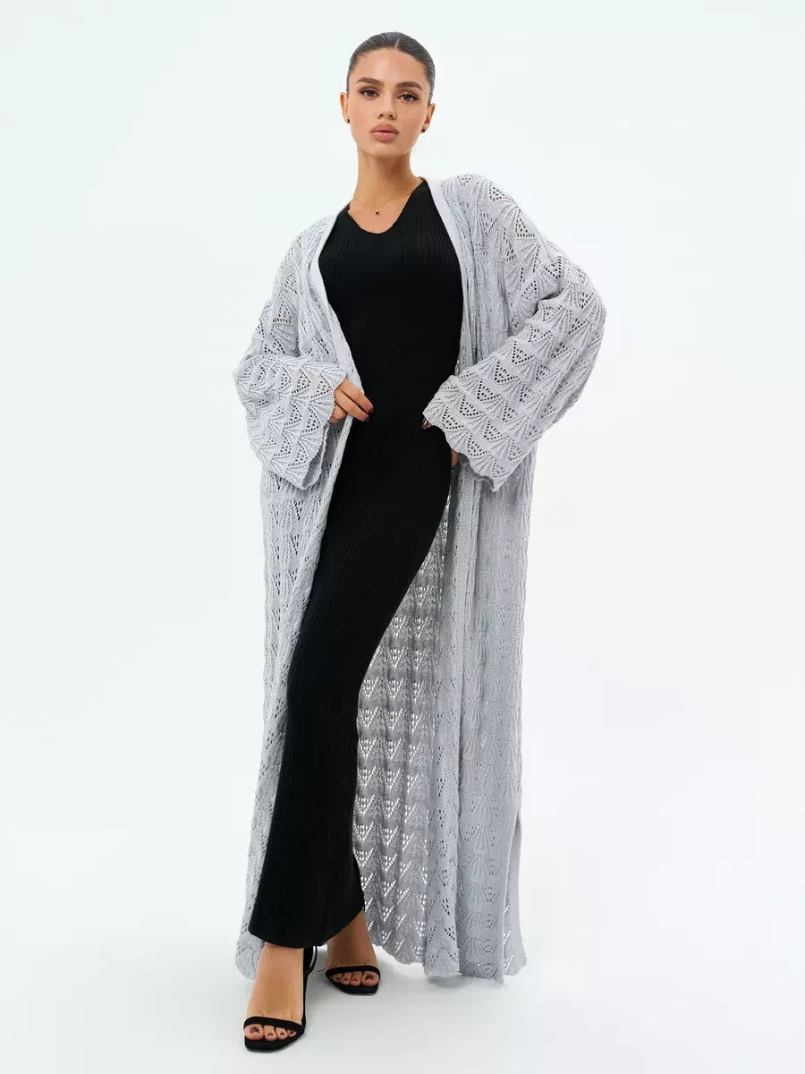 Mist Cardigan by Lauven, lightweight openwork summer cardigan in soft light gray, perfect for layering.