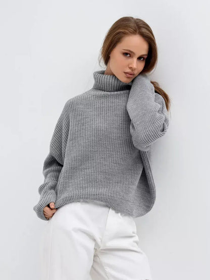 Nimbus Pullover by Lauven - Oversized light gray knit sweater with high neck, featuring a cozy and stylish design.