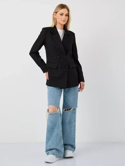 Nova Blazer by Lauven - Stylish oversized black double-breasted women's blazer with modern elegance.
