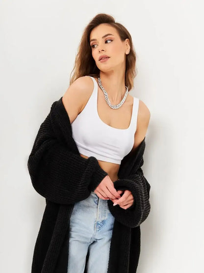 Onyx Cardigan by Lauven – Stylish oversized chunky knitwear for women, perfect for summer evenings.