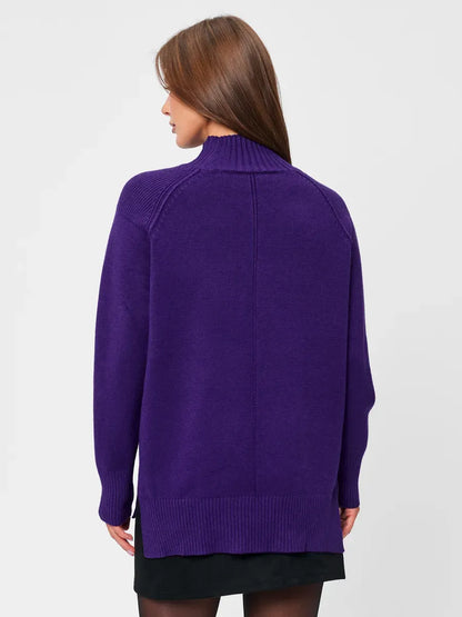 Violet Sweater by Lauven, oversized cashmere blend with high neck, deep purple hue, perfect for fall and winter.