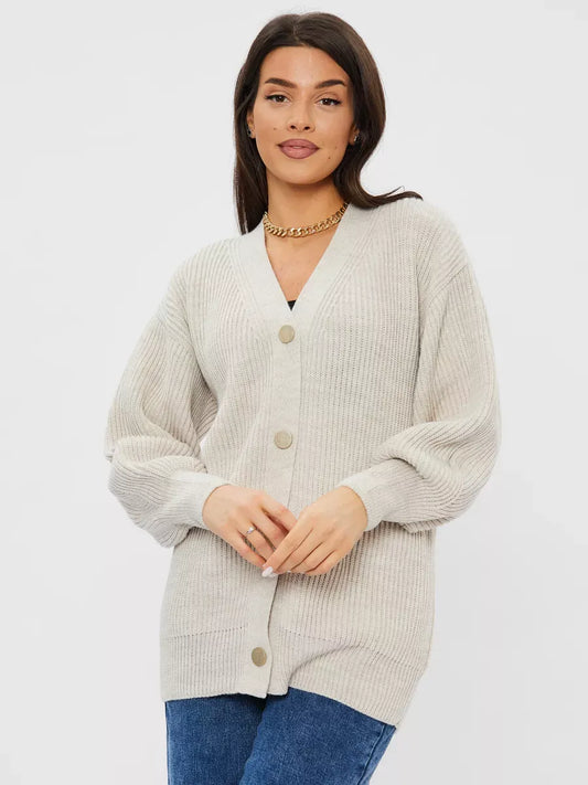 Linen Cardigan by Lauven, oversized light gray knitwear for stylish comfort and warmth in cooler seasons.