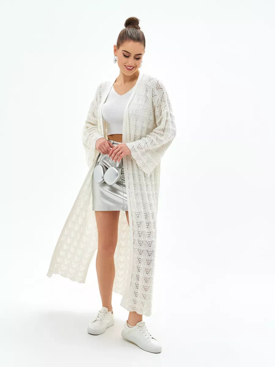 Pearl Cardigan by Lauven - Lightweight openwork summer cardigan in creamy white, perfect for stylish warm weather layering.