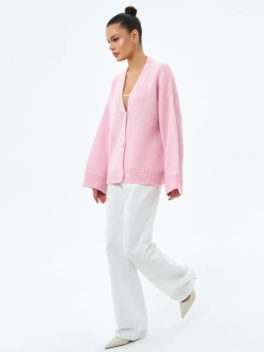Petal Cardigan by Lauven - Soft pastel oversized knitwear with button closure, perfect for transitional seasons.