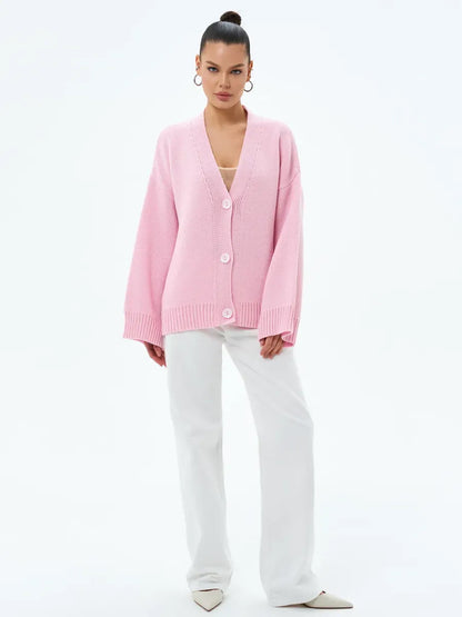 Petal Cardigan by Lauven - Soft pastel oversized knitwear with button closure, perfect for chic and cozy styling.