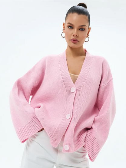 Petal Cardigan by Lauven, soft pastel oversized knitwear with button closure, perfect for casual and office wear.