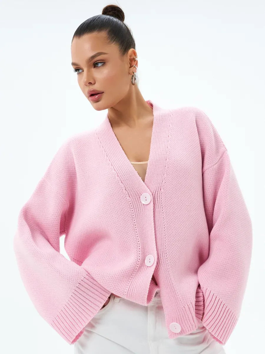 Petal Cardigan by Lauven - Soft pastel oversized knitwear with button closure, perfect for casual and office wear.