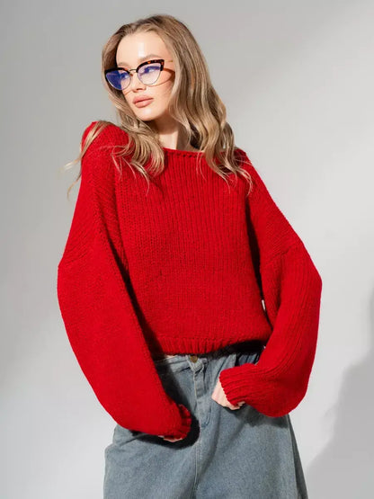 Scarlet Sweater by Lauven - Oversized off-shoulder knit in deep red, perfect for a chic and cozy look.