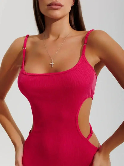 Sculpt Midi Dress by Lauven featuring contour cutouts and luxe ribbed knit in vibrant pink.