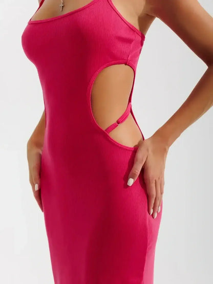 Sculpt Midi Dress by Lauven featuring bold side cutouts and luxe ribbed knit for a body-contouring fit.