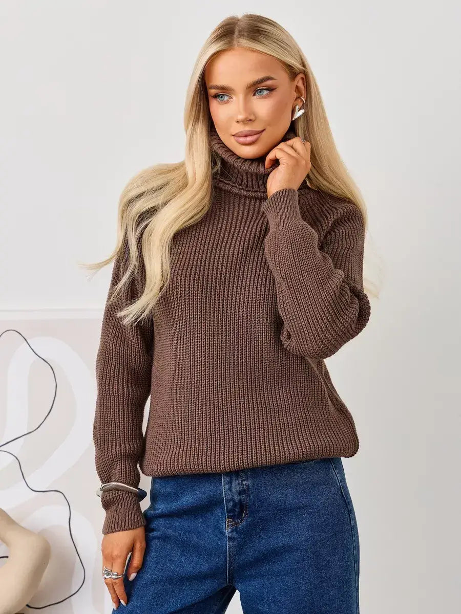 Terra Sweater by Lauven - Oversized brown knit with turtleneck, perfect for stylish winter layering.