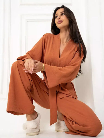 Terracotta Suit Set by Lauven – Elegant oversized two-piece set in warm brown, perfect for stylish comfort.