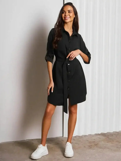 Urban Edit Mini by Lauven - Chic black mini dress with structured silhouette and button-down closure.
