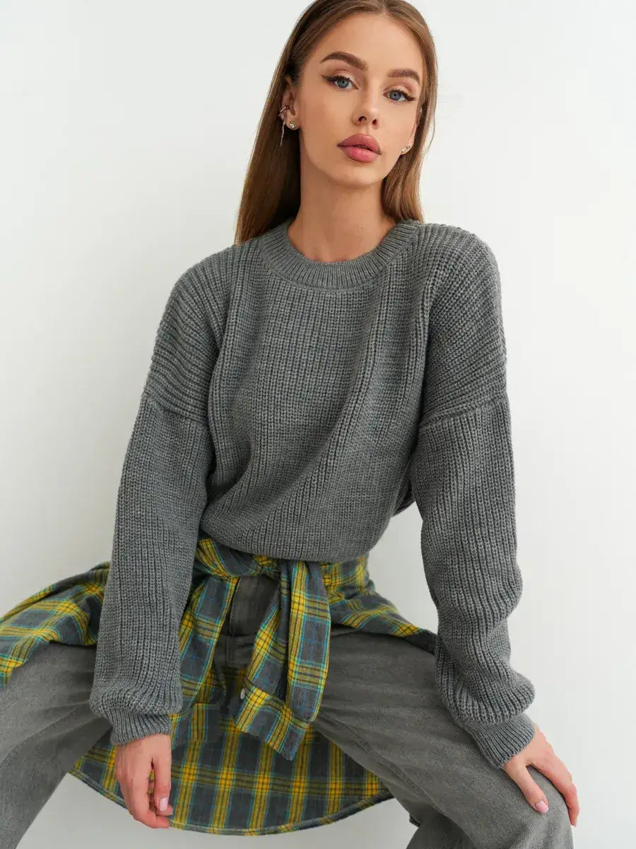 Vega Sweater by Lauven – Grey oversized knitwear featuring soft rib-knit and relaxed silhouette.