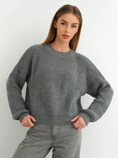 Vega Sweater by Lauven – Grey oversized knitwear for a timeless and sophisticated look.