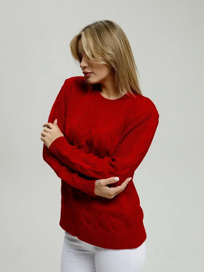 Vera Pullover by Lauven featuring a classic fitted knit in vibrant red, perfect for cozy and stylish everyday wear.