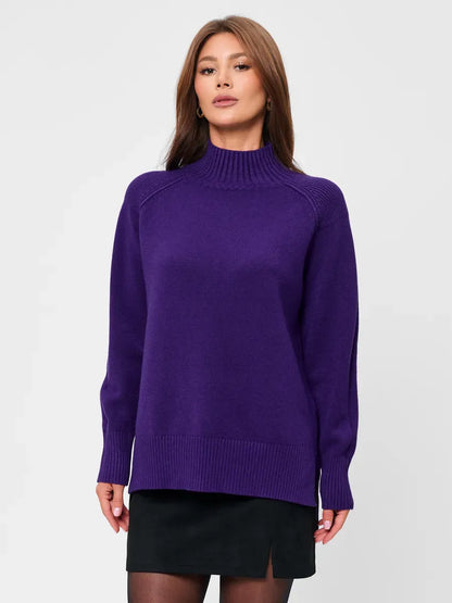 Violet Sweater by Lauven — Oversized cashmere blend with high neck in deep purple, perfect for winter styling.