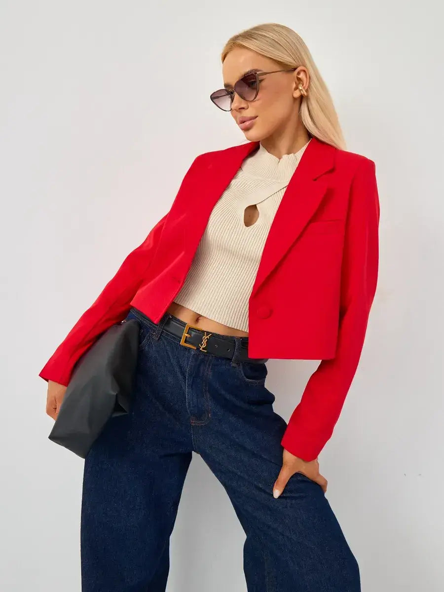 Ruby Blazer by Lauven - Cropped red tailored blazer for stylish women's outfits.