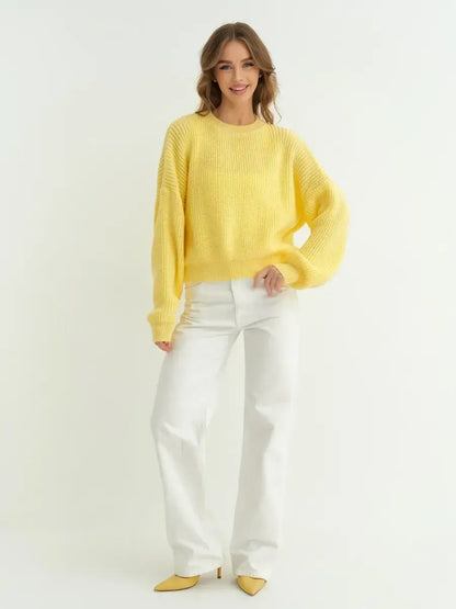 Lemonade Sweater by Lauven, oversized knit in vibrant lemon-yellow for effortless style.