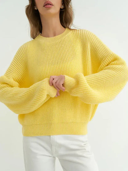 Lemonade Sweater by Lauven in vibrant yellow, oversized knit for women, perfect for cool days and transitional seasons.