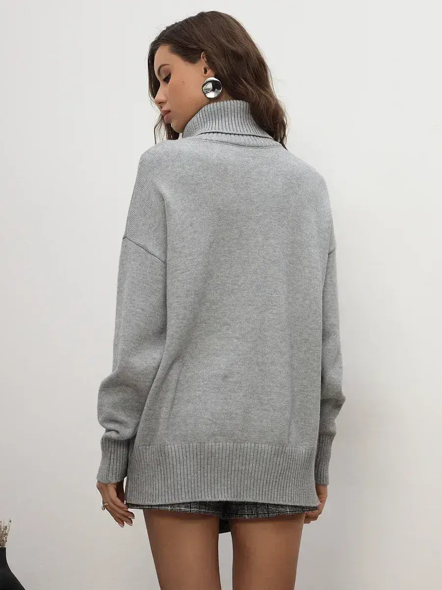 Lyra Sweater by Lauven, light grey turtleneck knitwear essential for cozy and refined style.