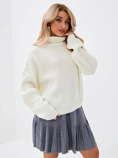 Lyra Sweater by Lauven—oversized knit in ivory with a high neck, perfect for stylish layering.
