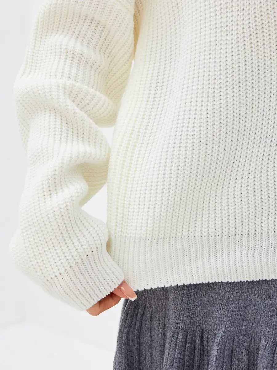 Lyra Sweater by Lauven - Oversized knit in soft ivory, featuring a high neck and comfortable fit.