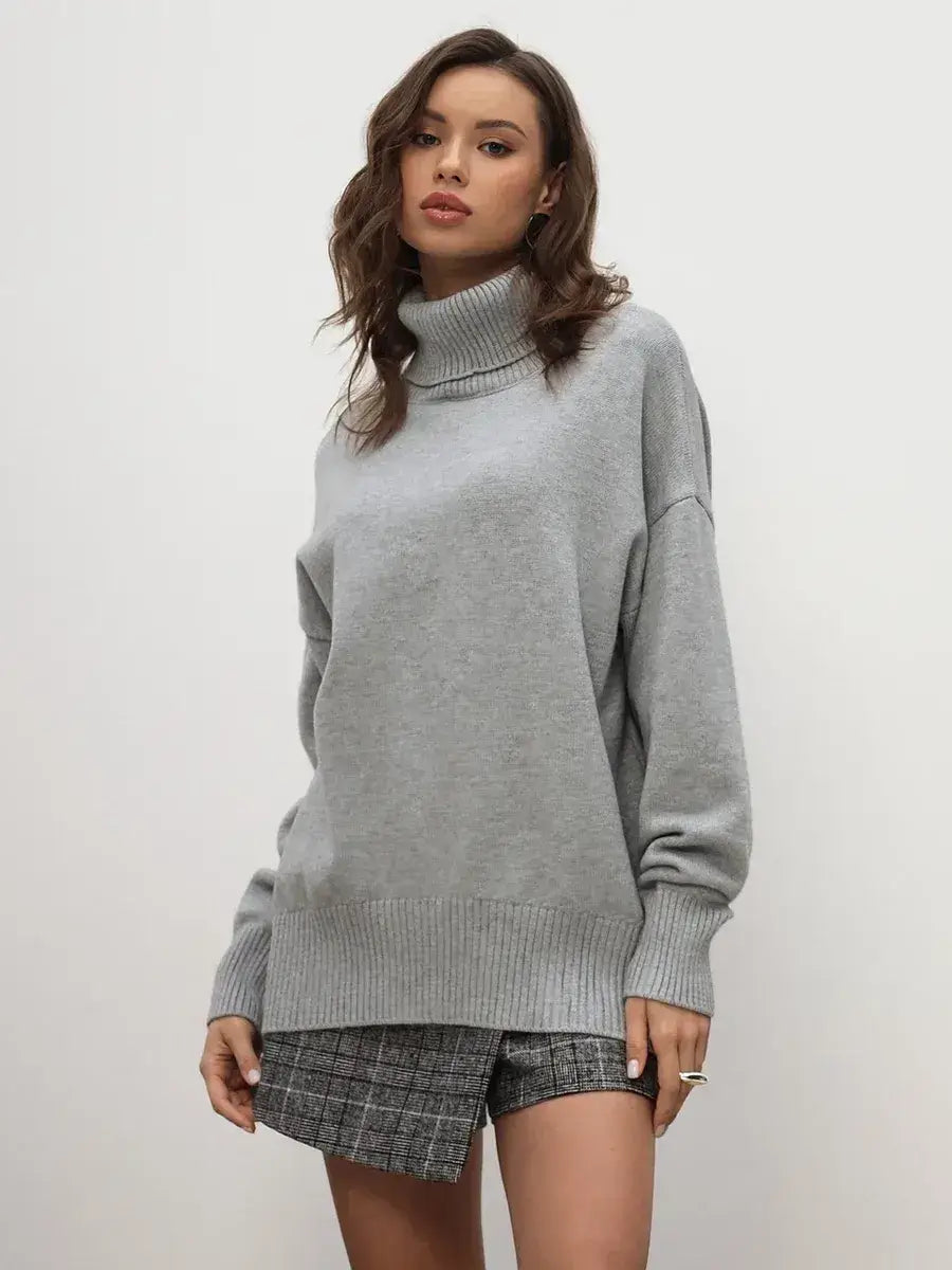 Lyra Sweater by Lauven - Light grey turtleneck women’s knitwear for cozy sophistication.