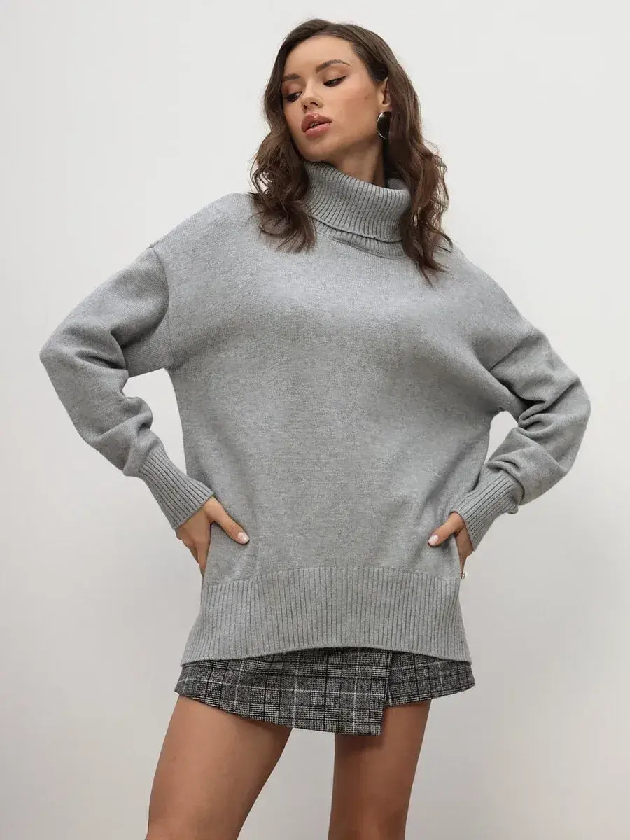 Lyra Sweater by Lauven in light grey, featuring a relaxed silhouette and cozy turtleneck design.