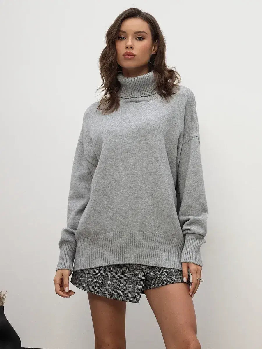 Lyra Sweater by Lauven, light grey turtleneck knitwear essential for women in a cozy, relaxed silhouette.