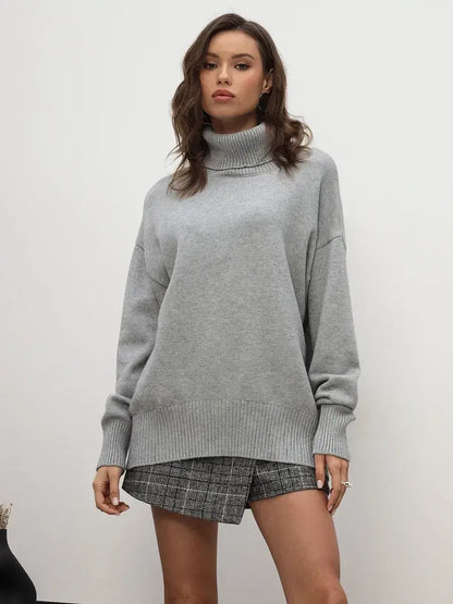 Lyra Sweater by Lauven, light grey turtleneck knitwear essential for women in a cozy, relaxed silhouette.