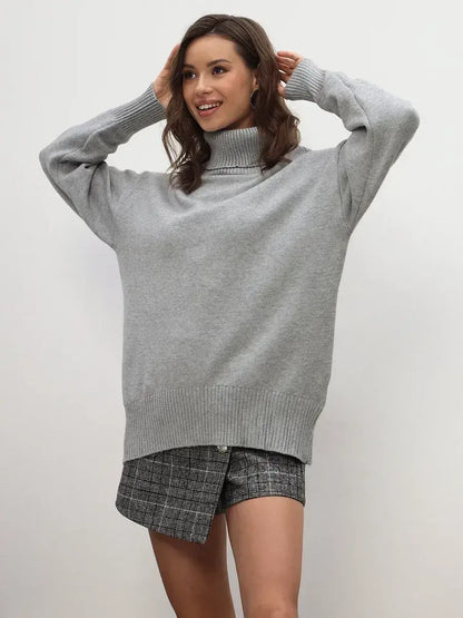 Lyra Sweater by Lauven in light grey featuring a cozy turtleneck and relaxed fit, perfect for stylish layering.