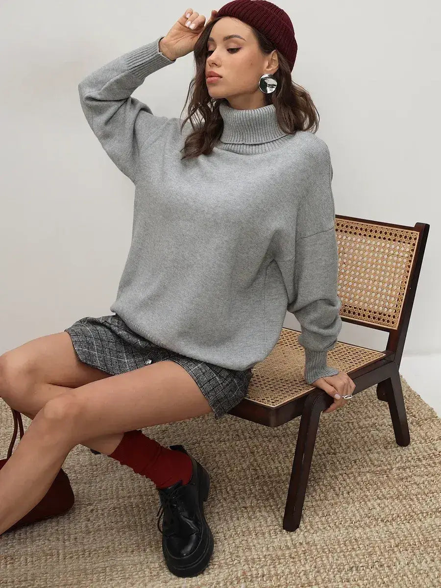 Lyra Sweater by Lauven – Light grey turtleneck knitwear essential styled with a chic outfit.