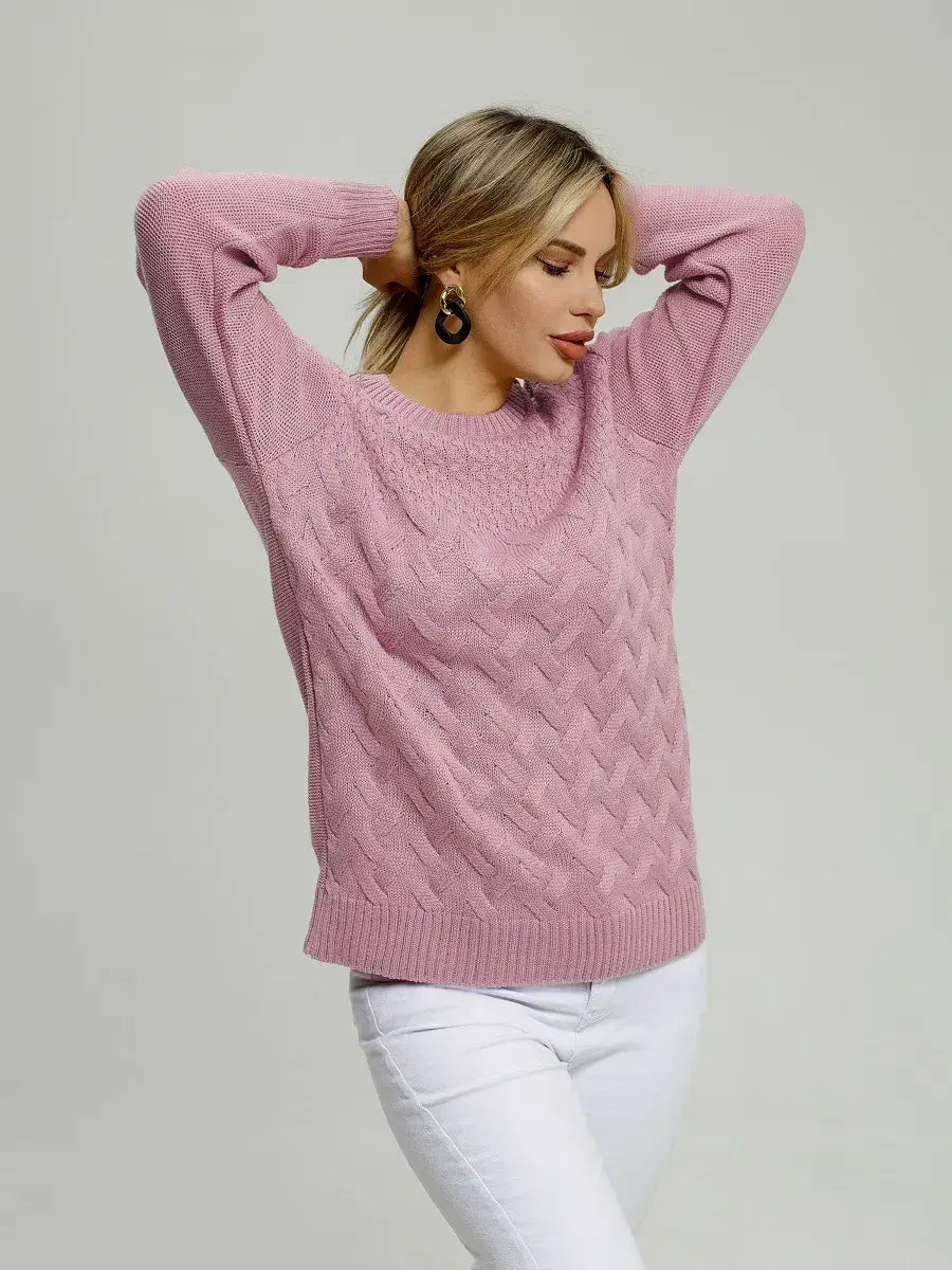Lyra Sweater by Lauven in soft lilac knitwear, featuring a stylish cable knit design and breathable comfort.