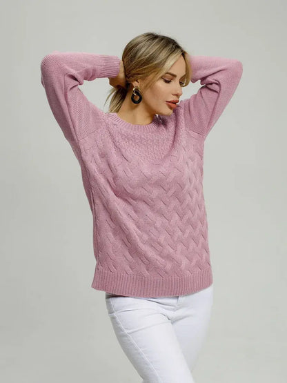 Lyra Sweater by Lauven in soft lilac knitwear, featuring a stylish cable knit design and breathable comfort.