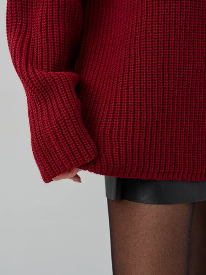 Maribel Sweater by Lauven, oversized burgundy knit with chunky ribbed texture and relaxed fit.