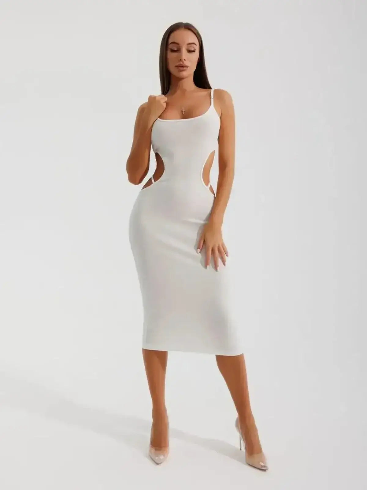 Midi Dress Cutout Muse by Lauven – Sleek silhouette with alluring side cutouts for sophisticated seduction.