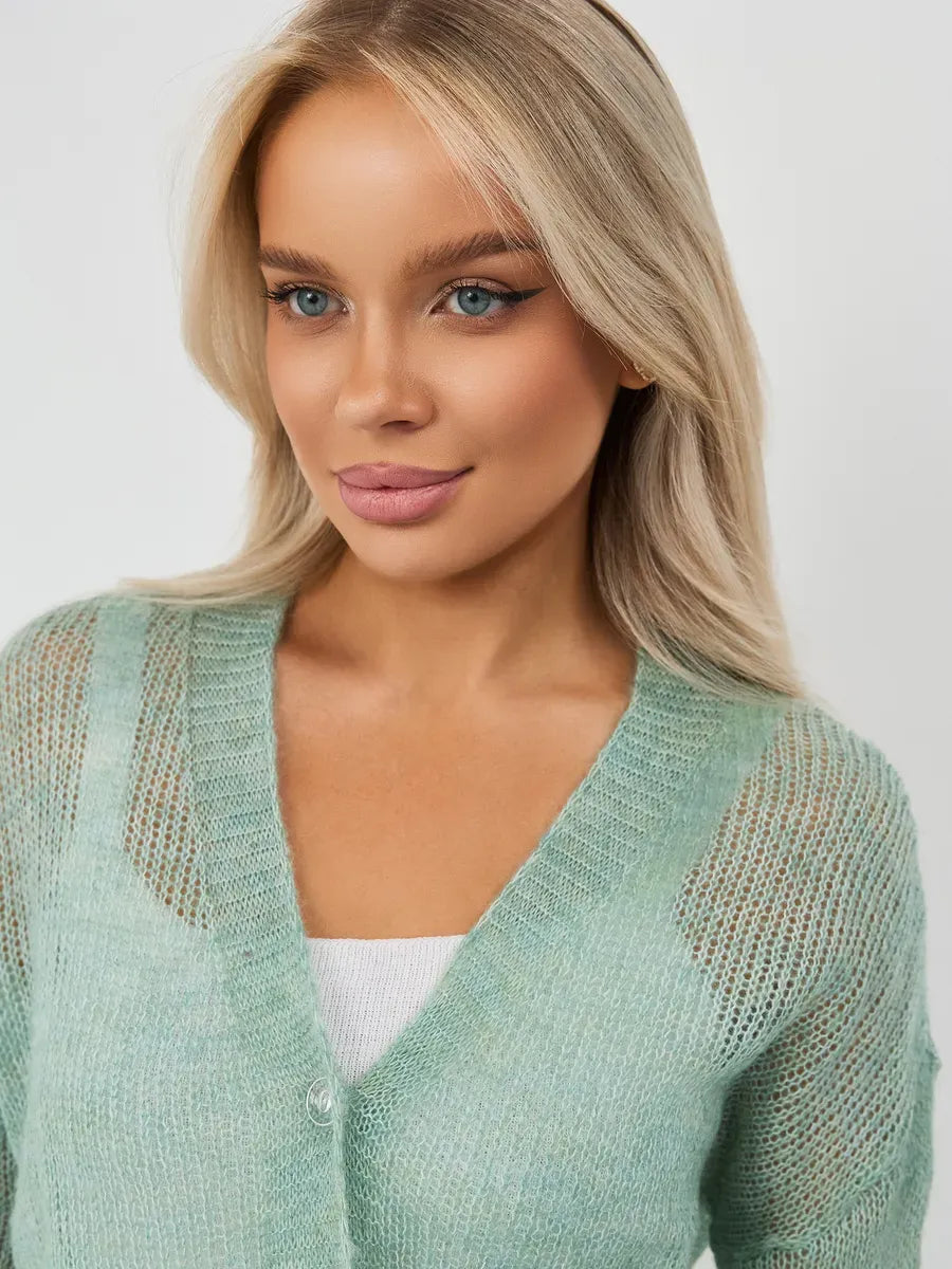 Mint Cardigan by Lauven — Stylish oversized mohair-blend knitwear in soft green, perfect for any wardrobe.