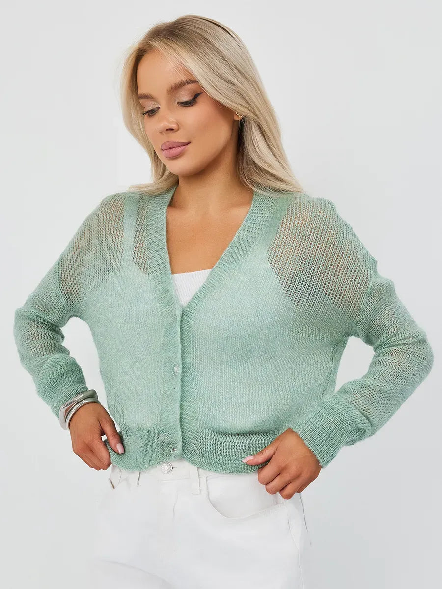 Mint Cardigan by Lauven - Oversized mohair-blend knitwear in soft green, stylish and comfortable layering piece.