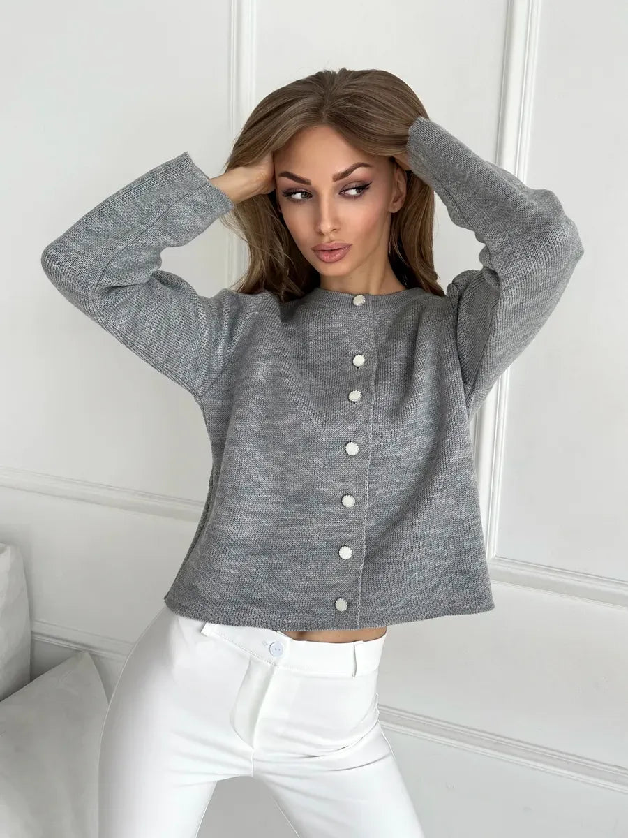 Mist Cardigan by Lauven - Cozy cropped knitwear in soft gray, perfect for stylish modern women.