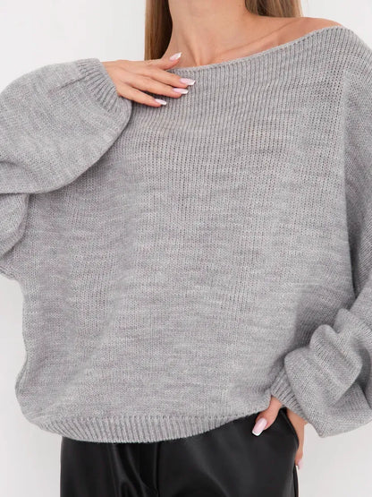 Mist Sweater by Lauven — Cozy oversized women's knit sweater with boat neck in soft grey.