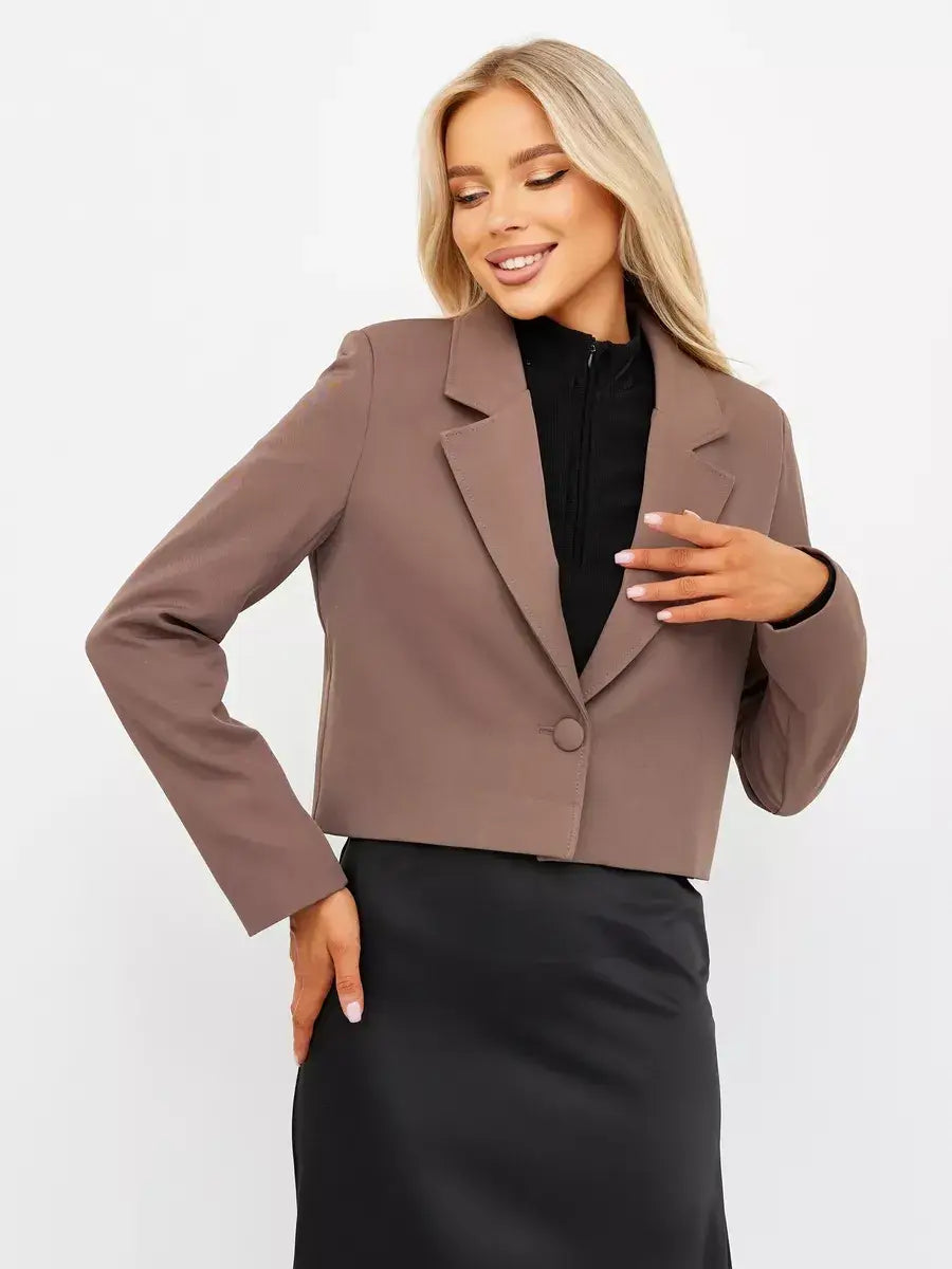 Mocha Blazer by Lauven, oversized cropped tailored blazer in rich brown, perfect for versatile styling.